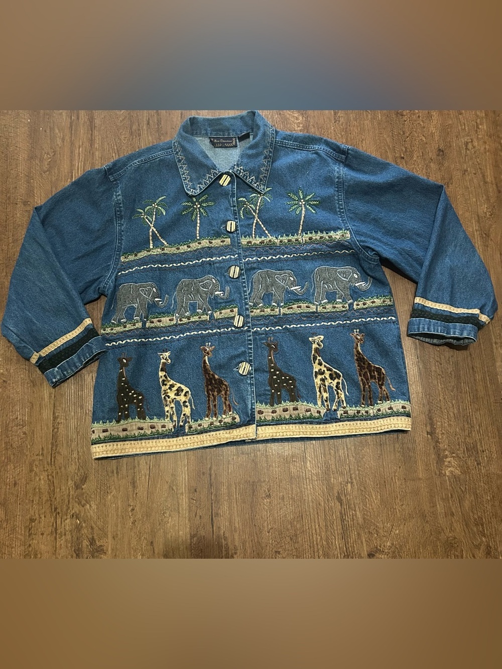 Vintage 1990s New Directions Safari Embroidered Denim Jacket